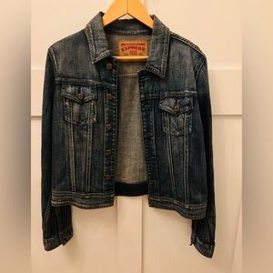 Womens Express Denim Jean Jacket 90’s Dark Wash Size Large (fits like Medium)